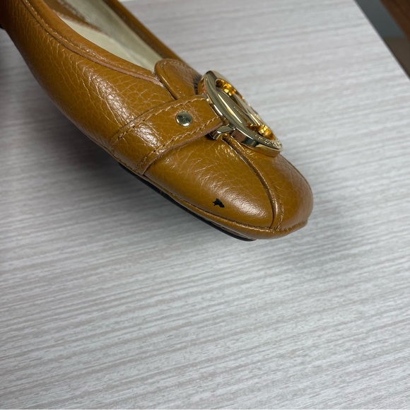 Michael Kors Fulton Ballet Flats Brown Leather Shoes Gold MK Logo Size 8M - Picture 3 of 7